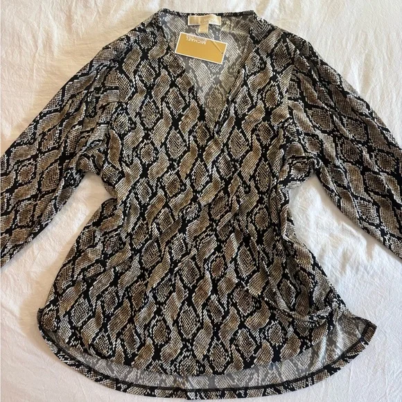 Michael Kors Black and Tan Patterned Blouse - Picture 1 of 7